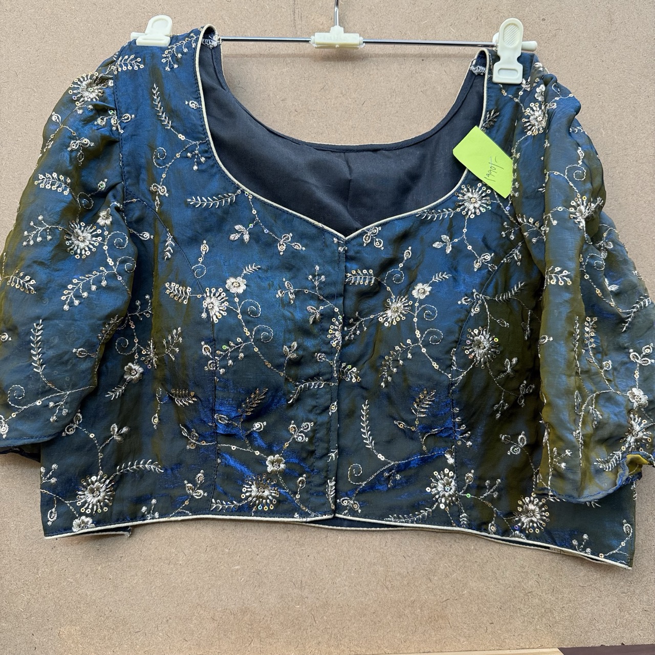 Designer Tissue Silk Blouse with Front Opening & Cap Sleeves