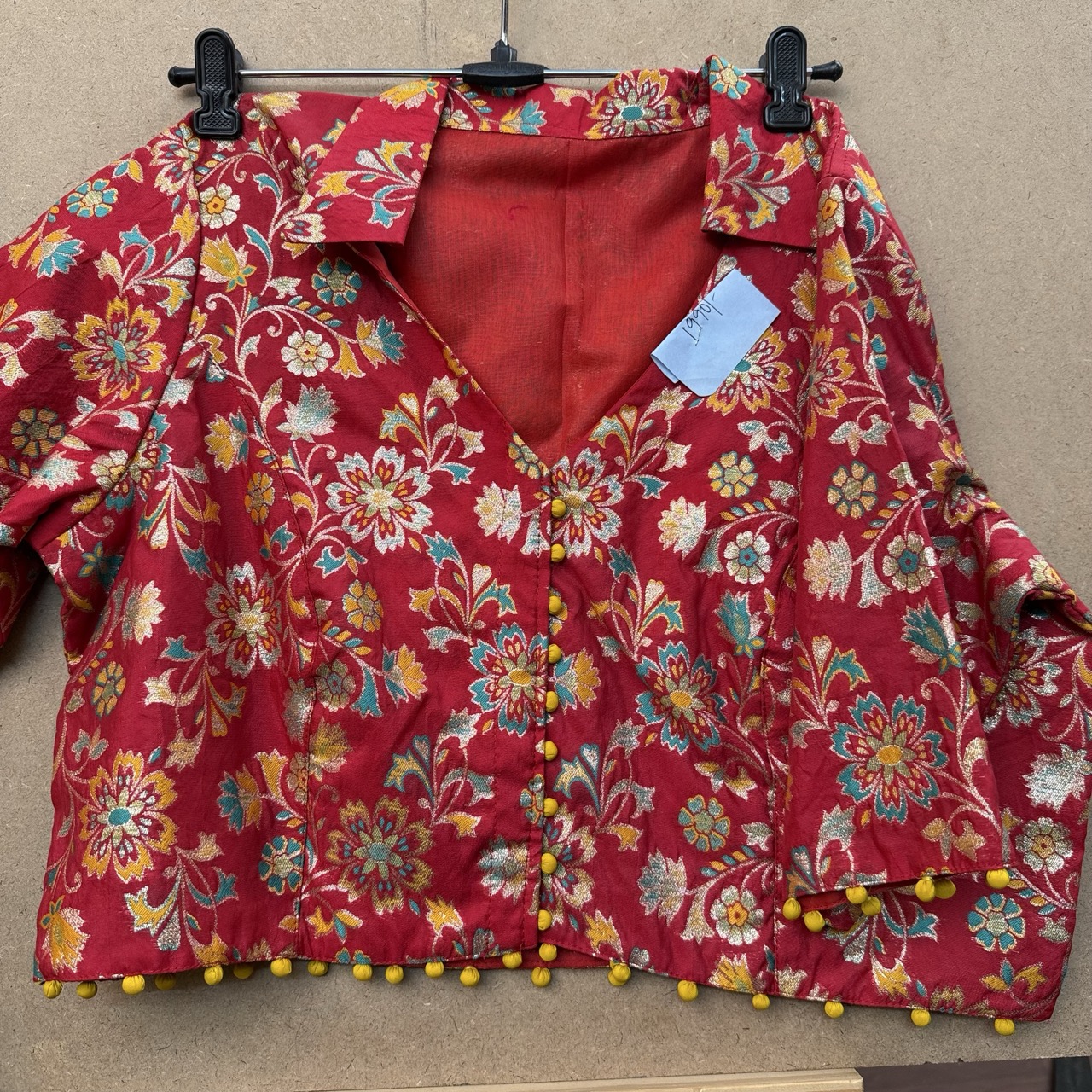 Silk Brocade Front-Open Blouse with Chinese collar