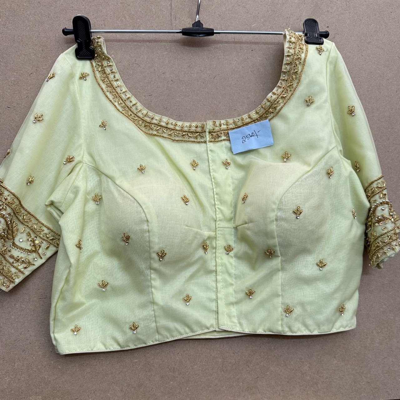Golde green organza maggam work blouse