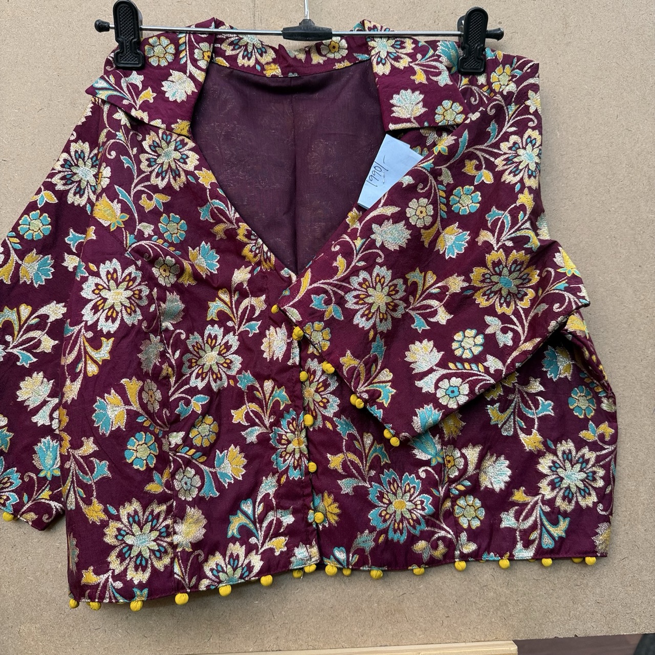 Silk Brocade Front-Open Blouse with Chinese collar