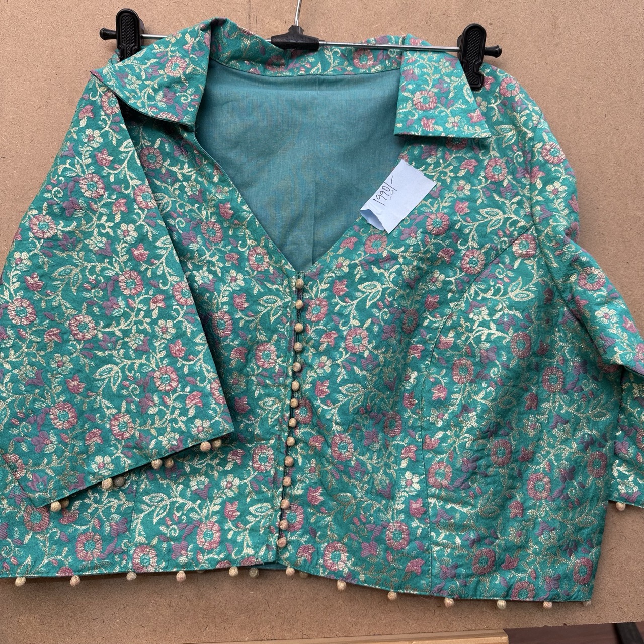 Silk Brocade Front-Open Blouse with Chinese collar