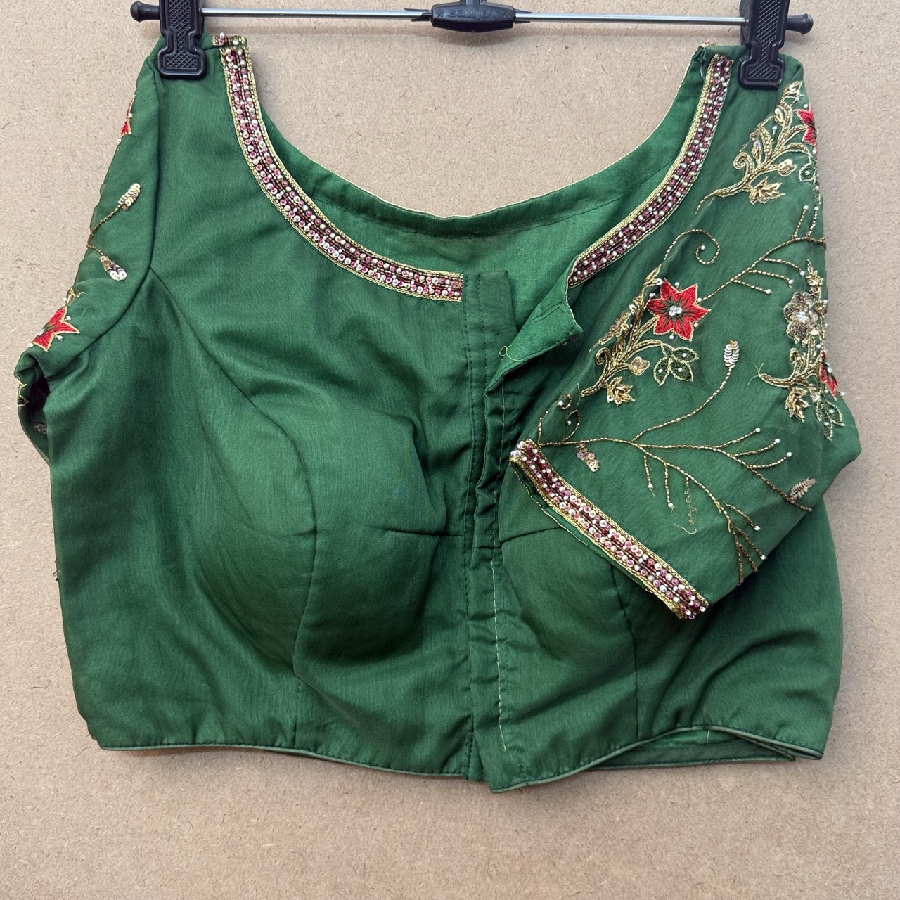 Green organza maggam work blouse