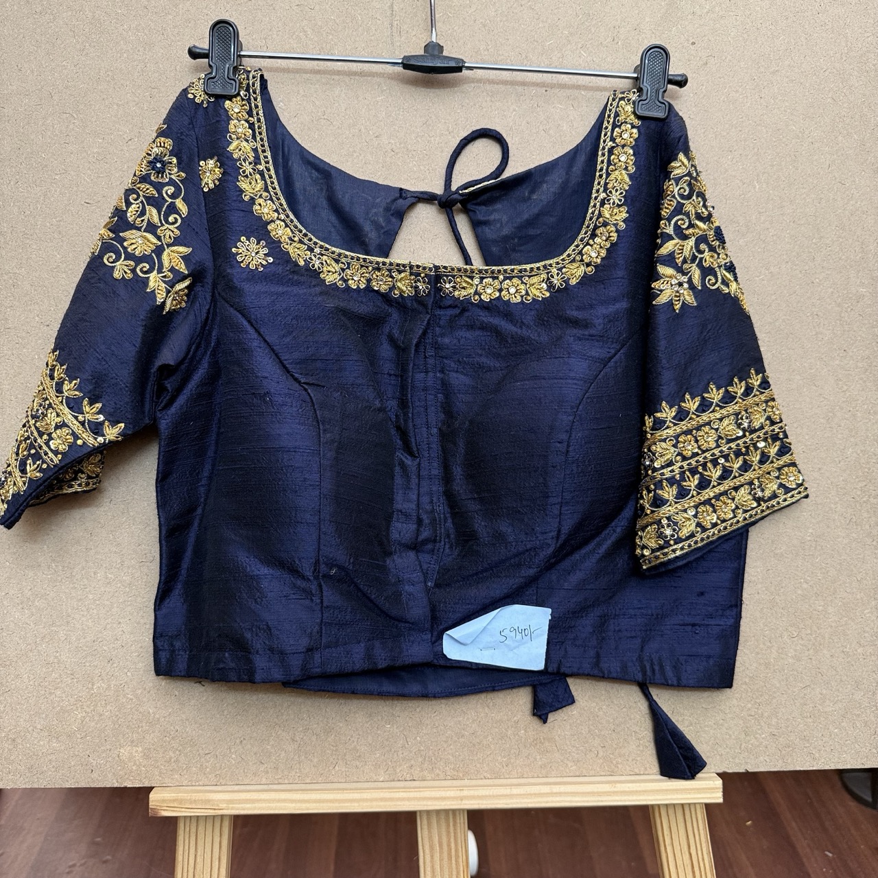 Raw silk royal blue maggam work blouse