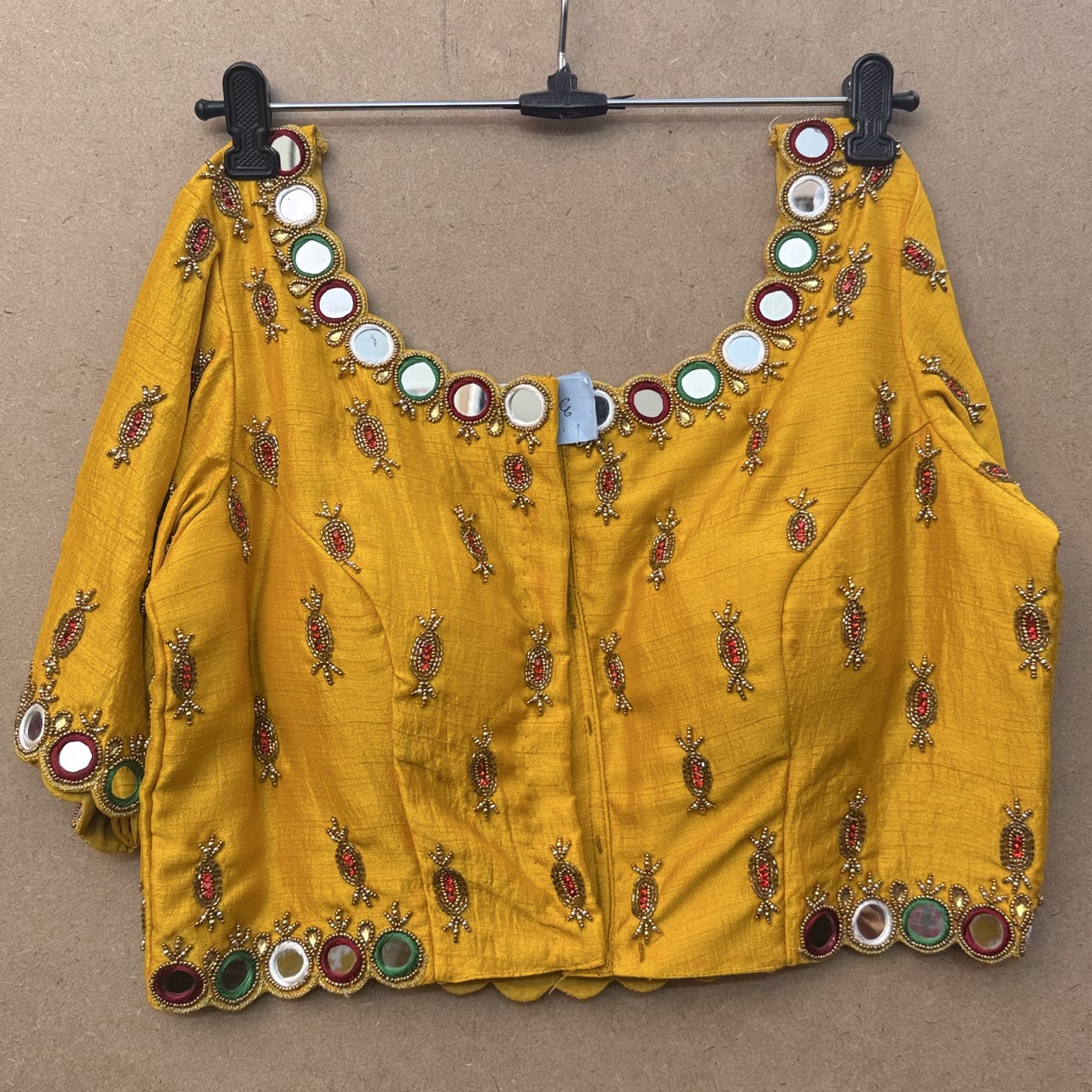 Golden yellow mirror maggam work blouse