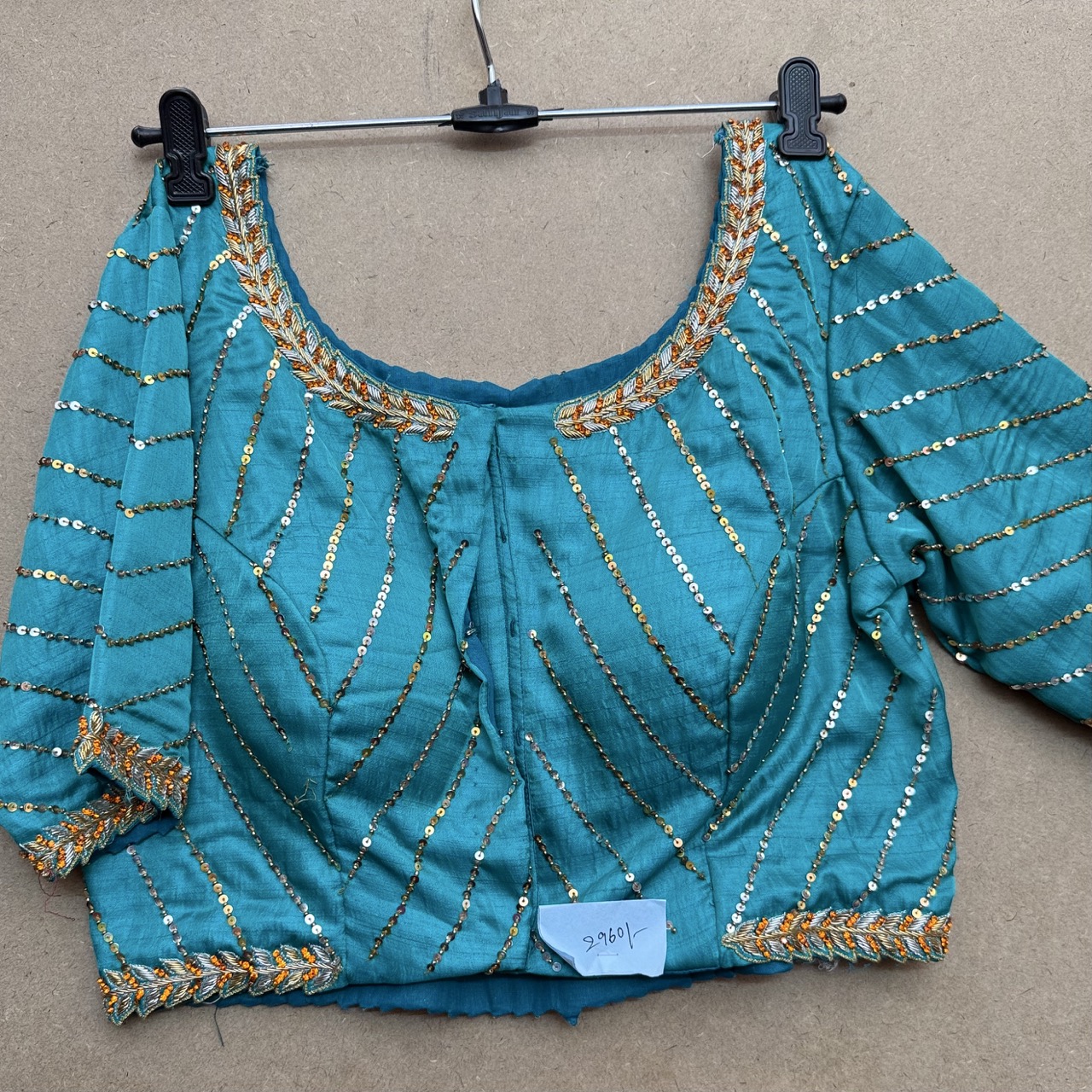silk sky blue maggam work blouse