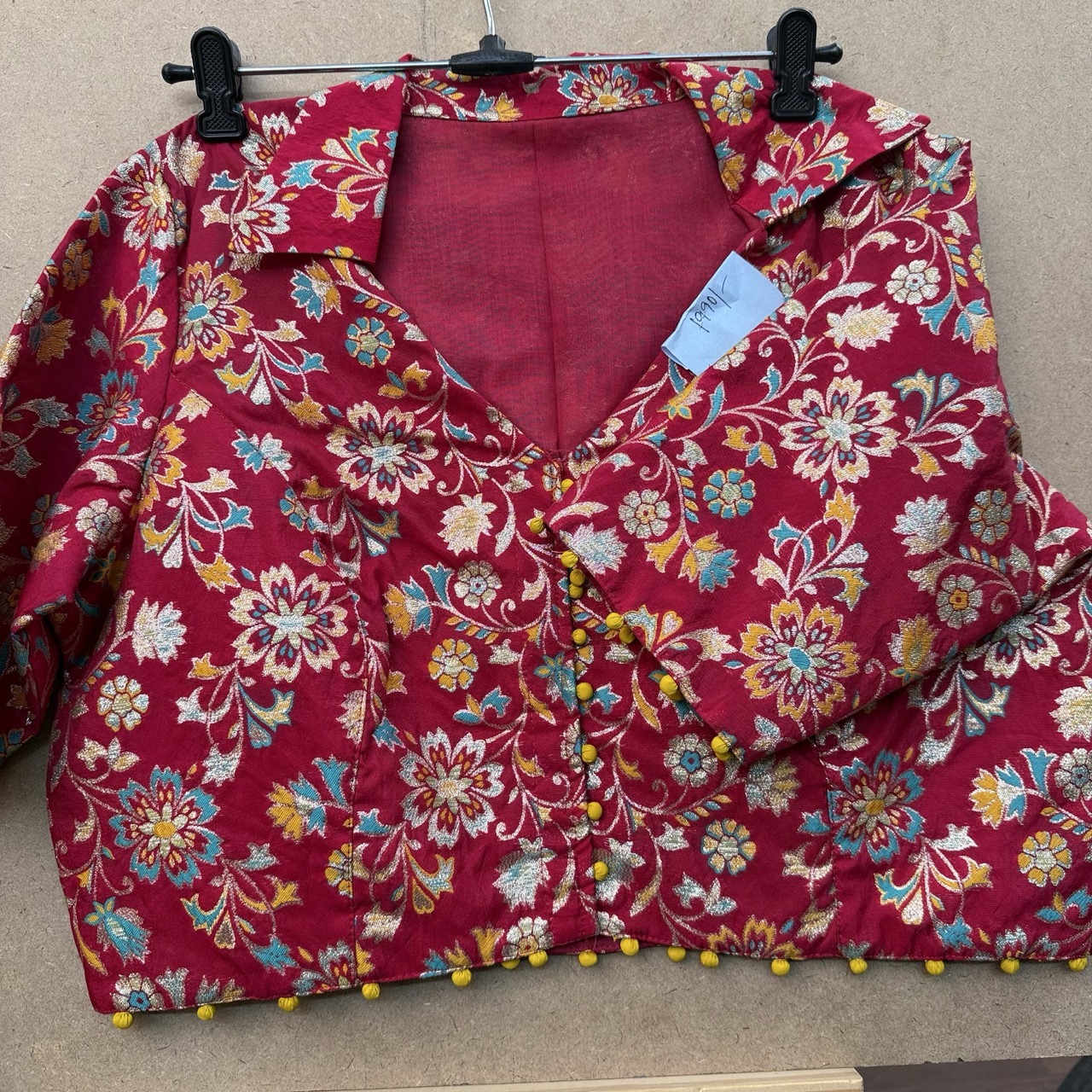 Silk Brocade Front-Open Blouse with Chinese collar