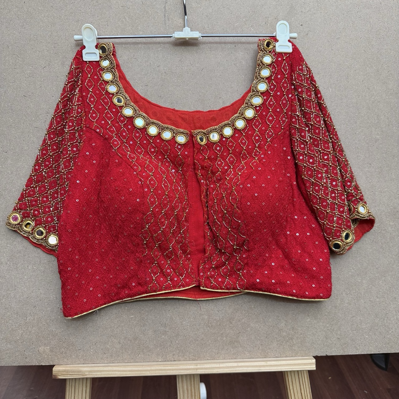 Reddish pink maggam work blouse