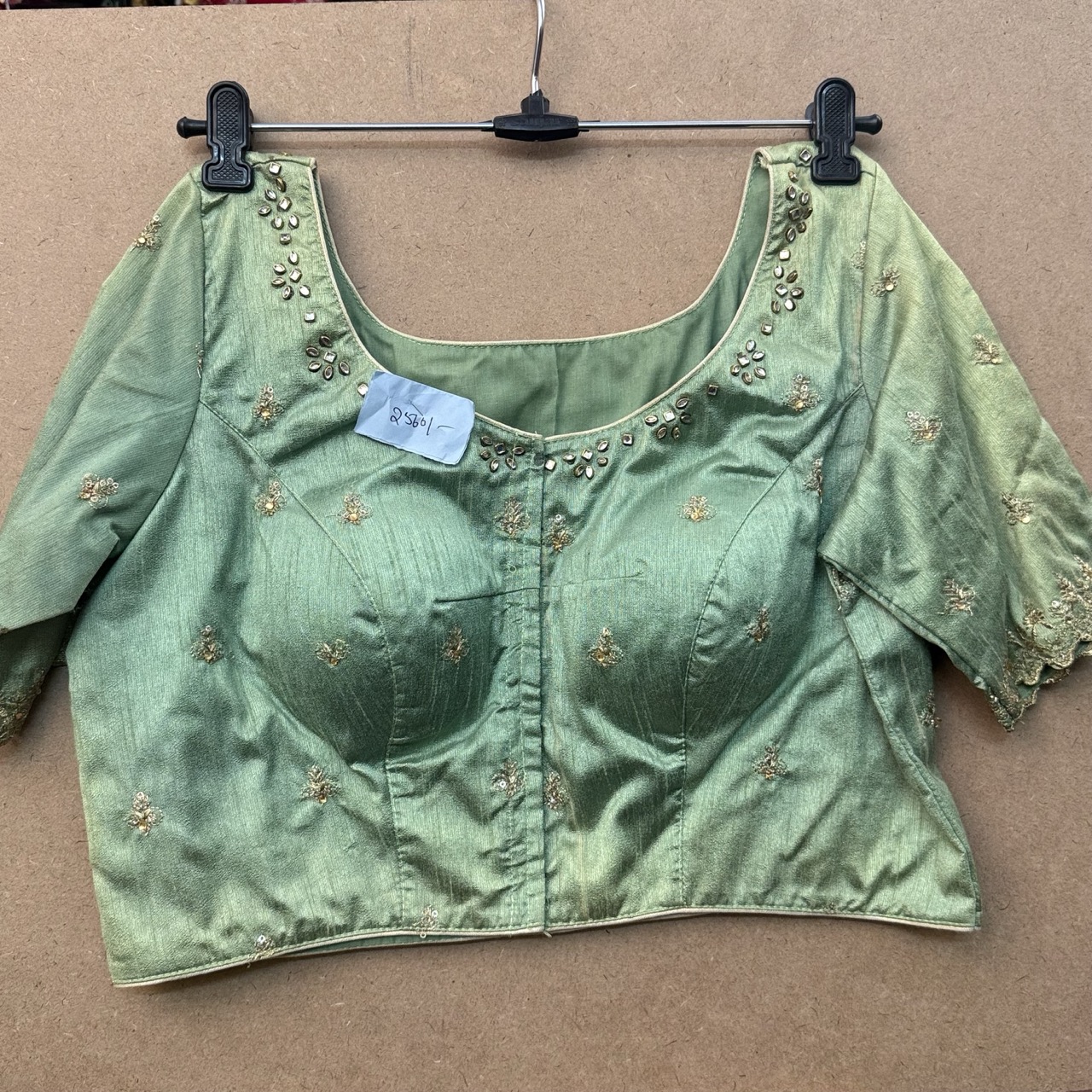 Green Raw Silk maggam work Blouse