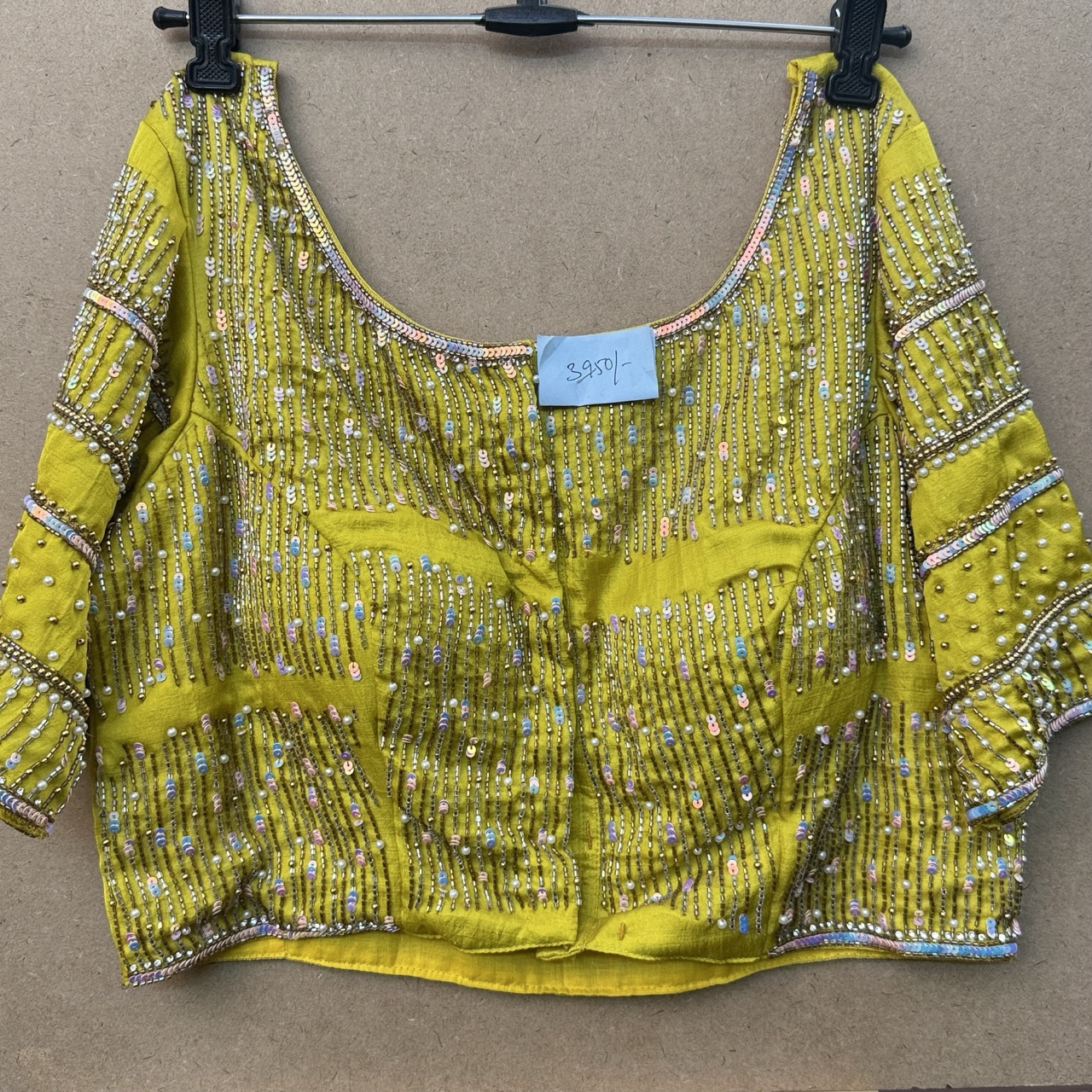 yellow sequence maggam work blouse