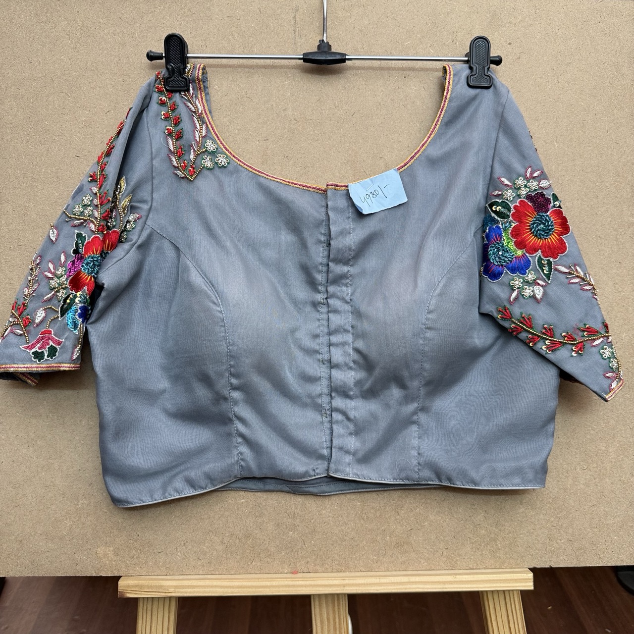 Grey organza maggam work blouse