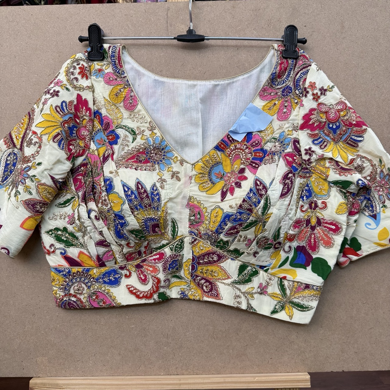 white silk kalamkari blouse with side zip