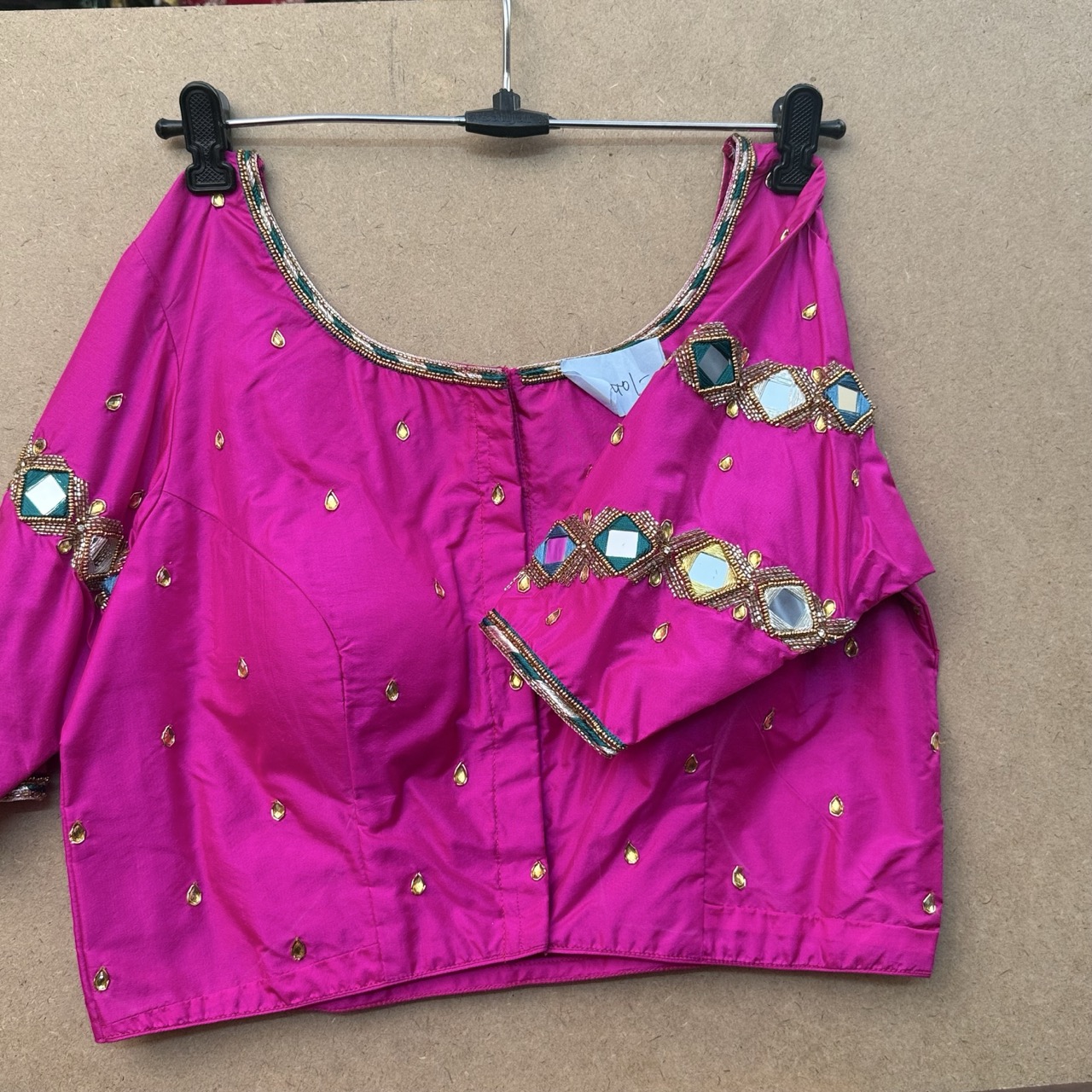 Pink Mirror work maggam blouse 