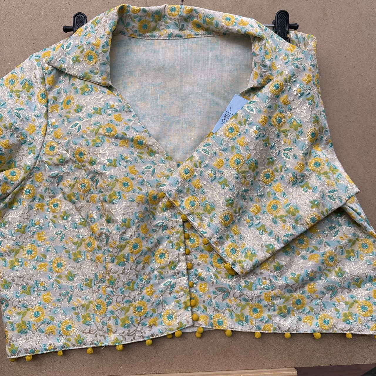 Silk Brocade Front-Open Blouse with Chinese collar