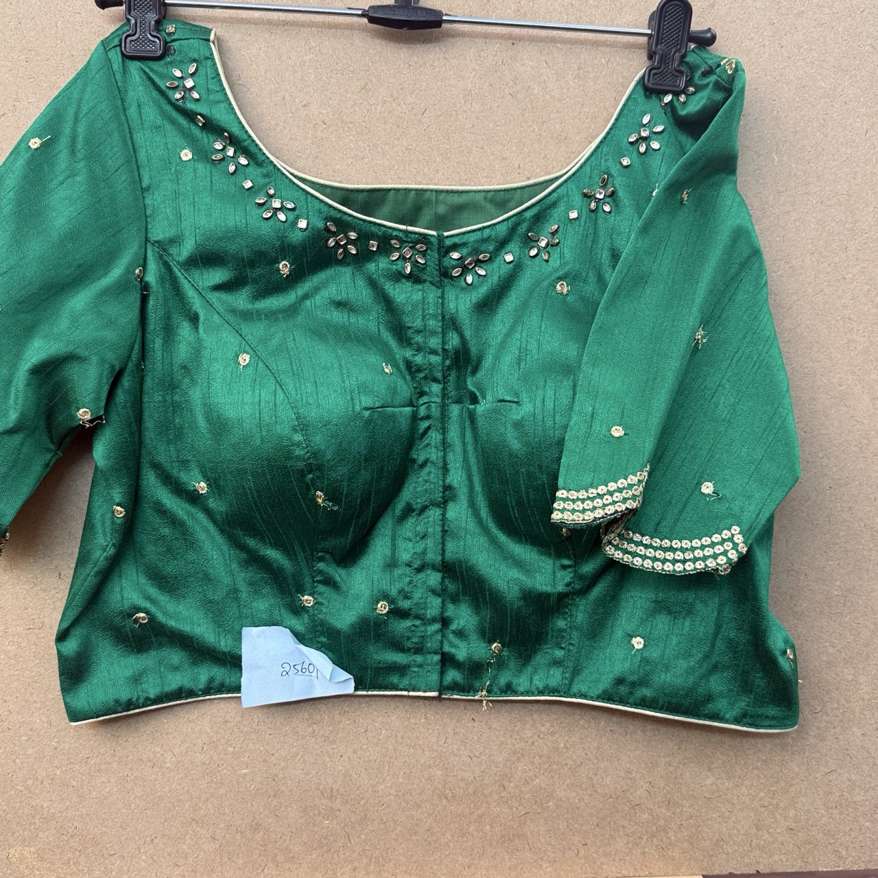 Raw silk green maggam blouse