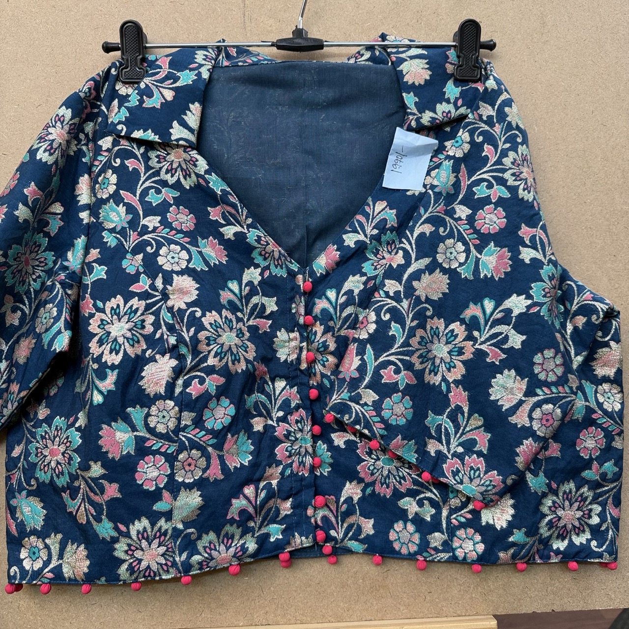 Silk Brocade Front-Open Blouse with Chinese collar