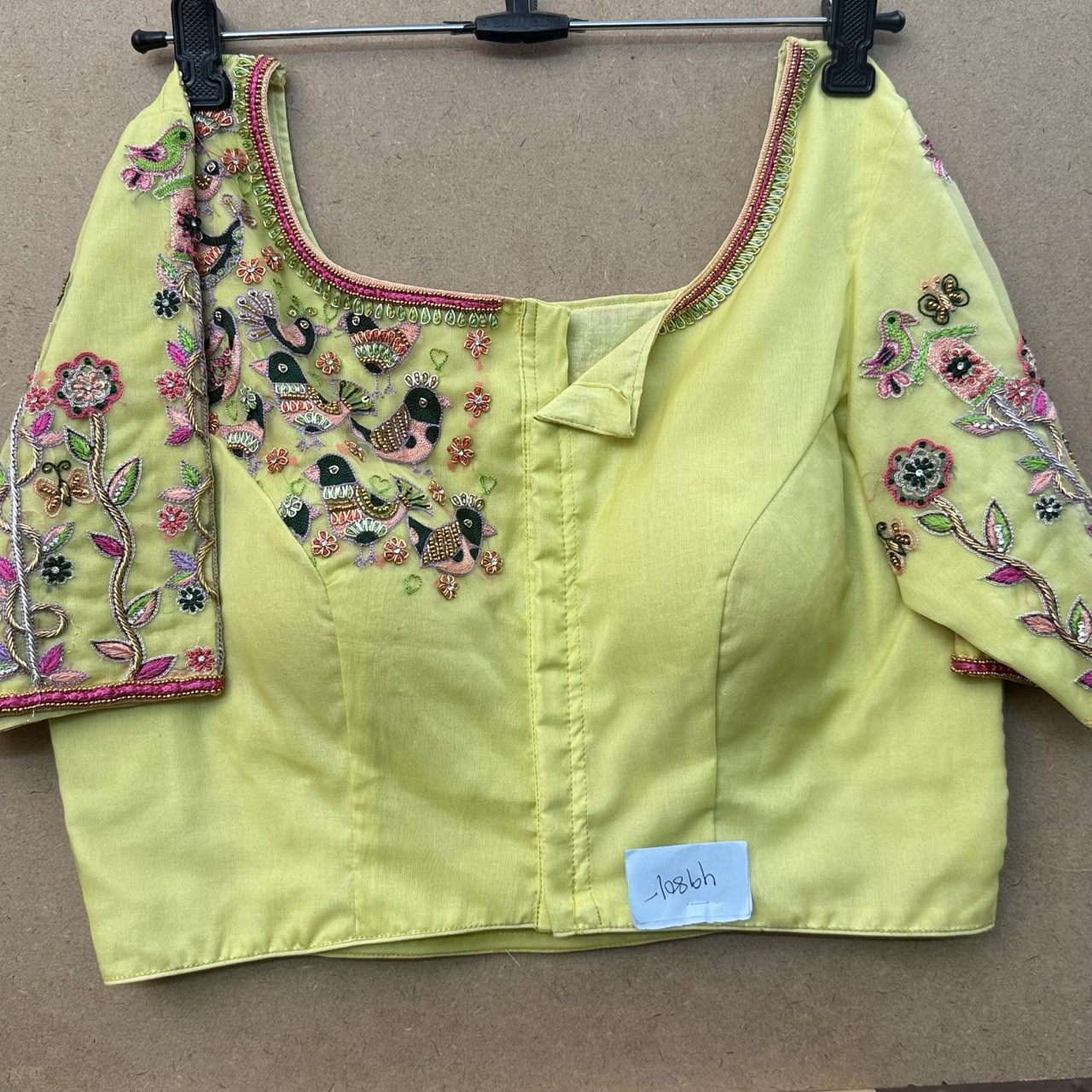 lemon yellow maggam work blouse
