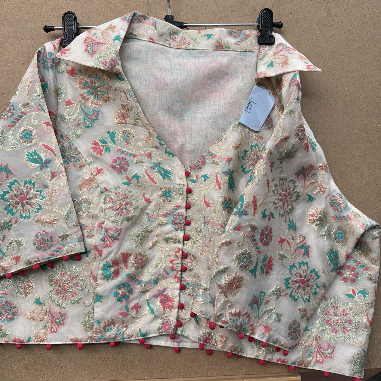 Silk Brocade Front-Open Blouse with Chinese collar