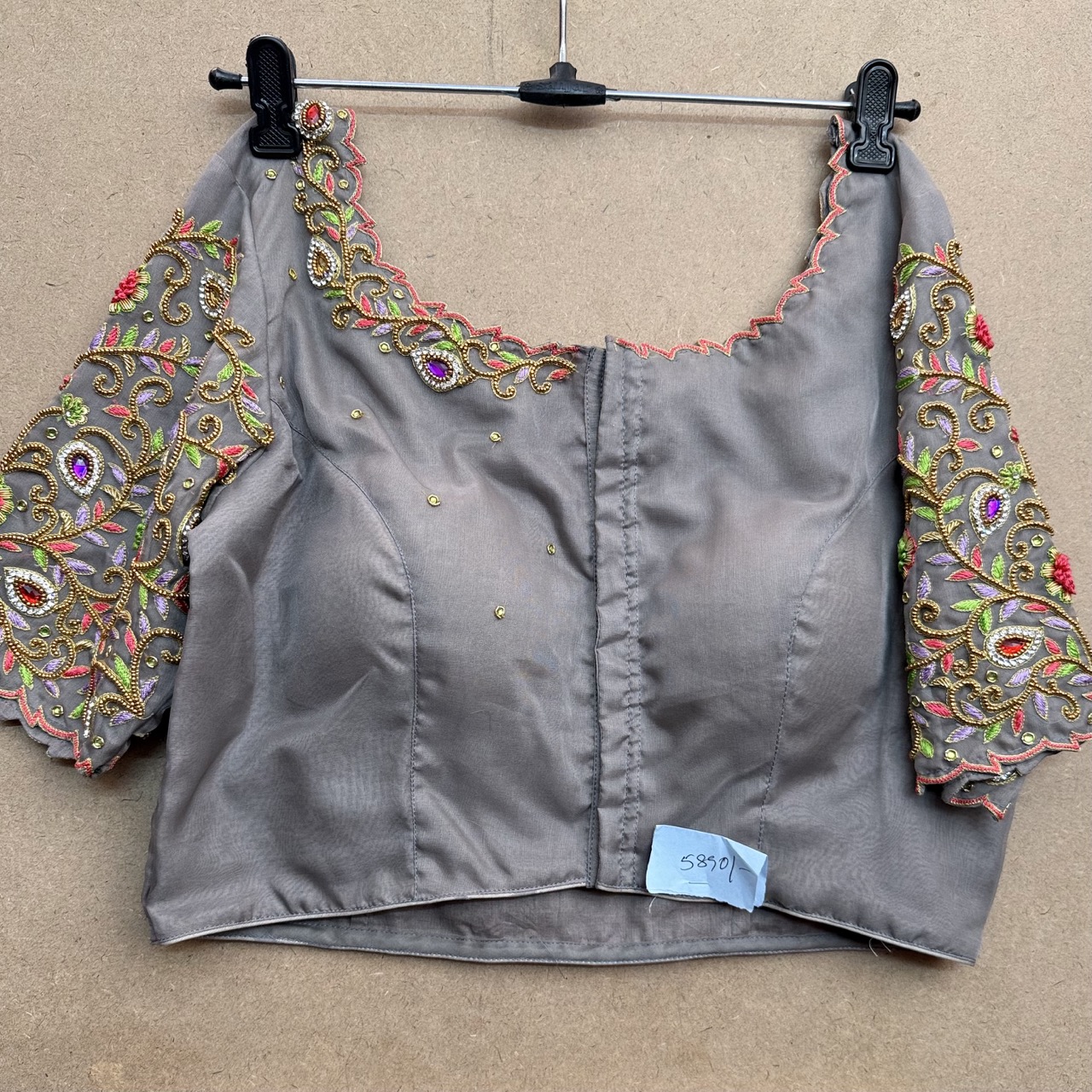 Grey maggam work blouse